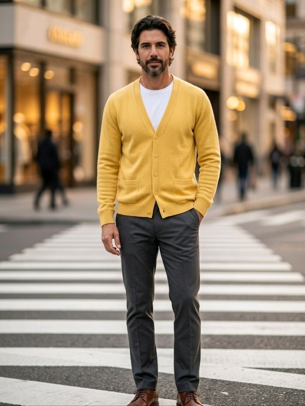 Yellow 100% Scotish Wool Cardigan Sweater Size M